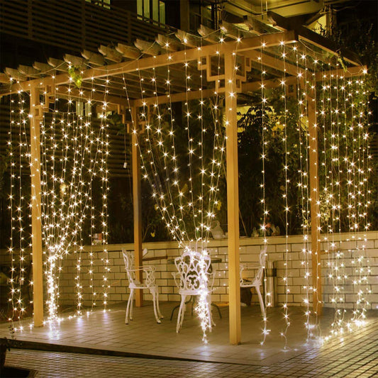 1Pc 3Meter 300 LEDs String Curtain Light With Remote 8 Light Modes IP44 Waterproof For Christmas Halloween New Year Yard Garden Party