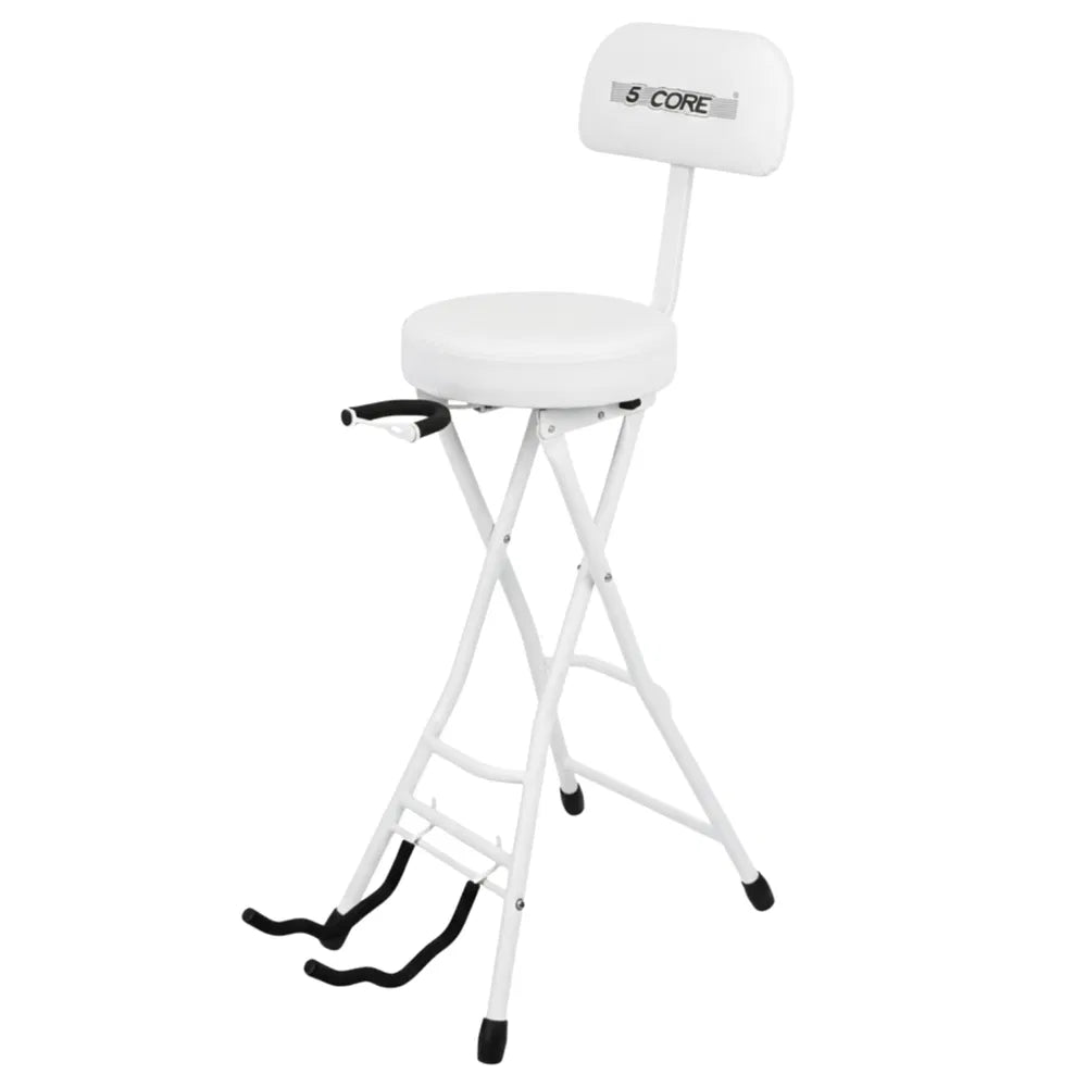 5Core Guitar Stool 3.15" Padded Chair W Backrest Foldable Music Seat Built In Foot Rest Guitar Stand