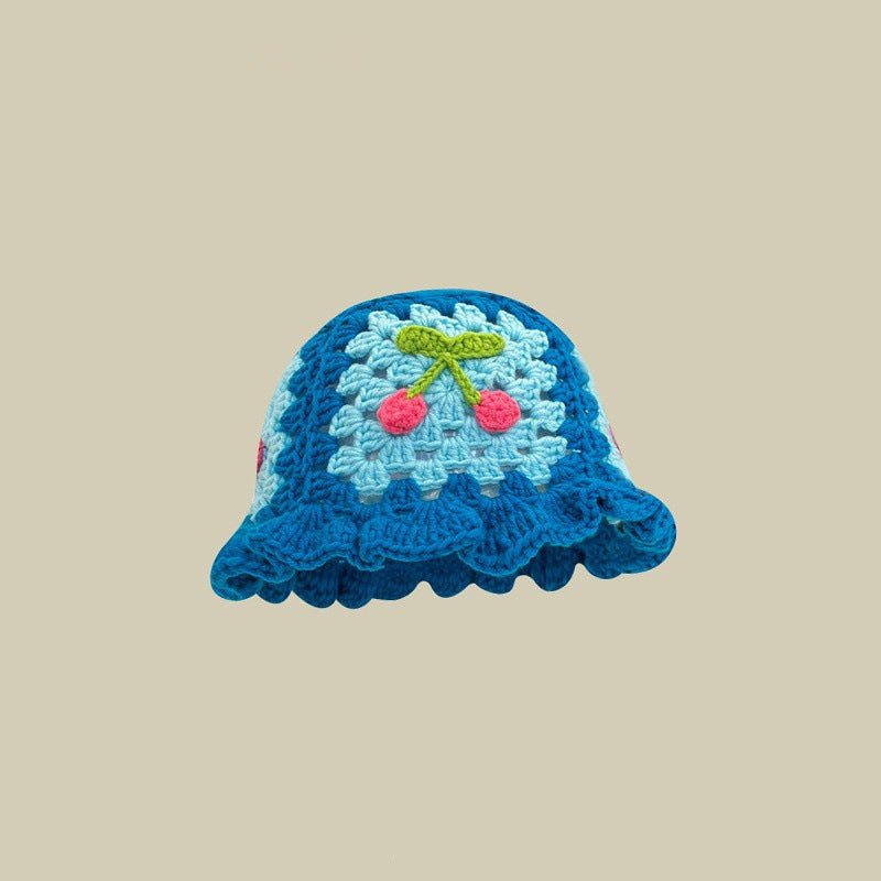 Japanese-style Retro Hollow Flower Handmade Knitted Bucket Hat Women