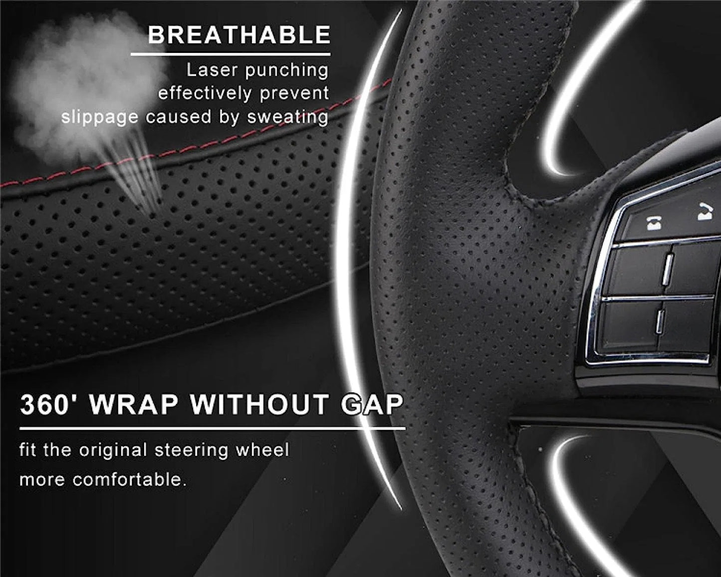 Genuine Leather DIY Car Steering Wheel Cover Anti-slip For Cm Black US