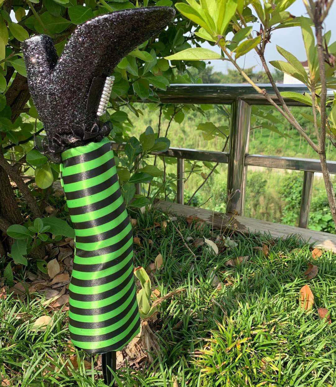 Halloween Striped Witch High Heels Garden Decoration Ornament