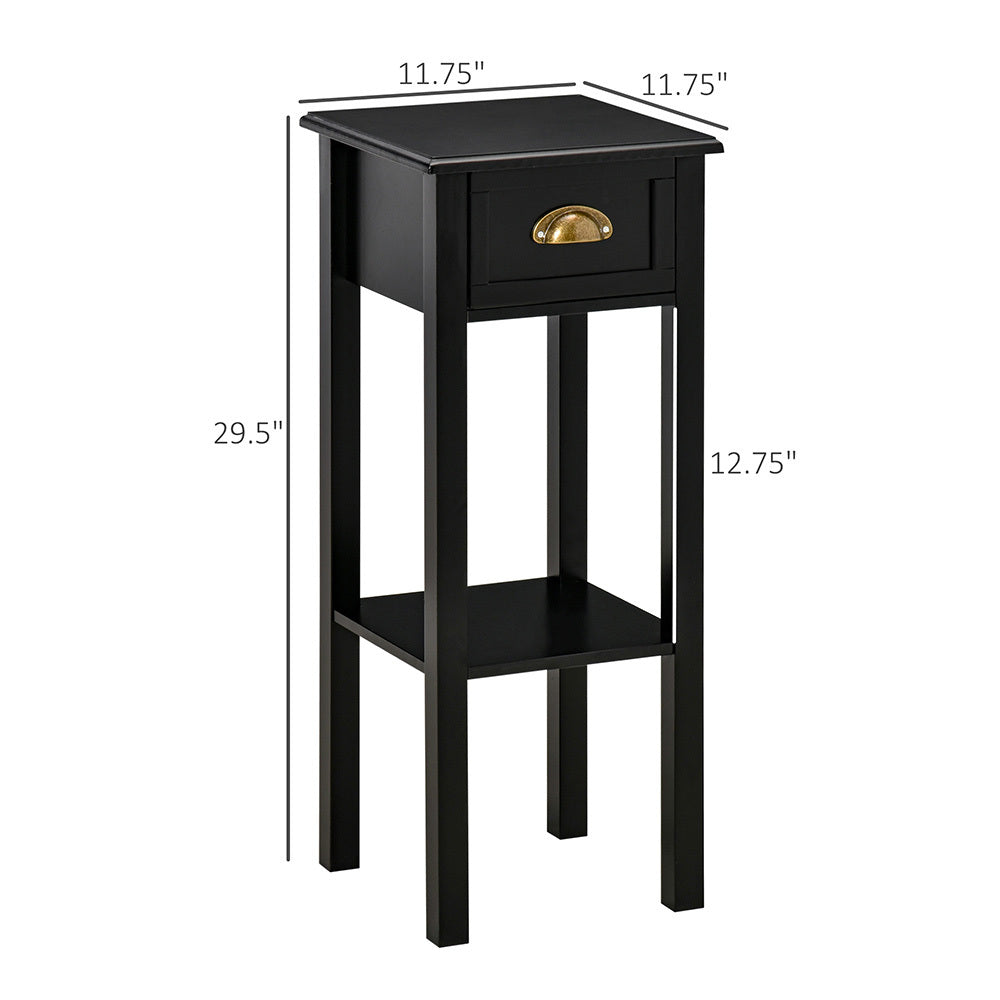 2-Tier Side Table With Drawer Shelf, End Table For Living Room Hallway, Black
