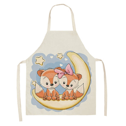 Kawaii Rainbow Fox Printed Cotton Linen Kitchen Apron
