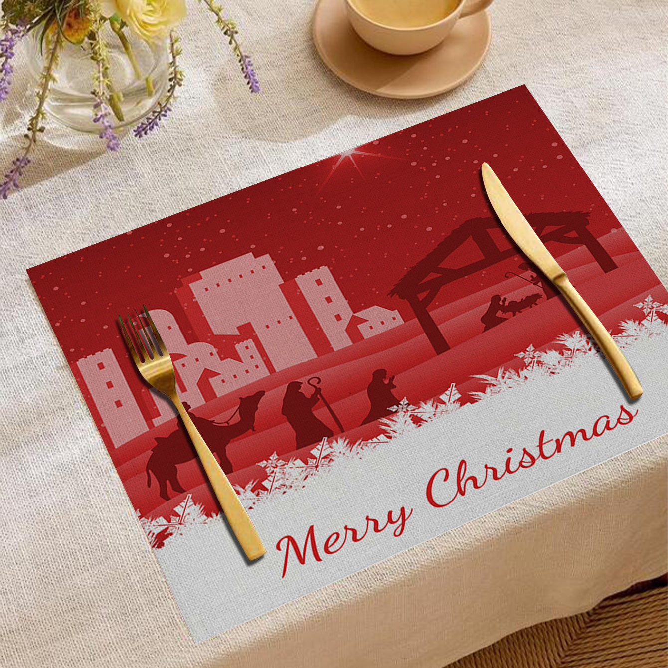 Christmas Digital Printing Placemat Linen Insulation Antifouling Decoration