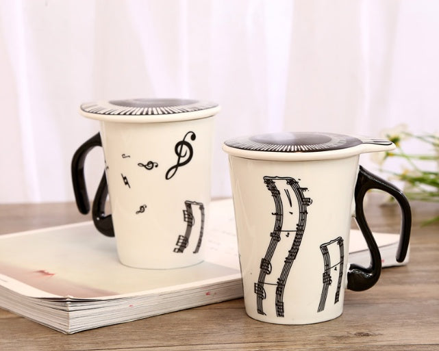 Ceramic music mug note mark water cup with lid coffee cup