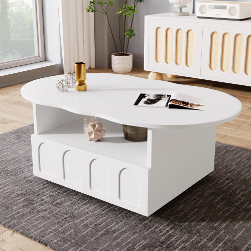 Coffee Table, Cloud-Shaped Coffee Table With Drawer And Storage Compartments