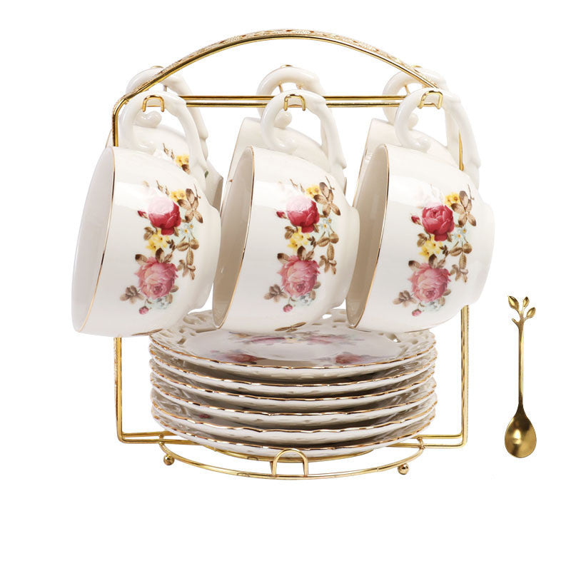 European Style Floral Coffee Cup Set Cup And Saucer Ceramic