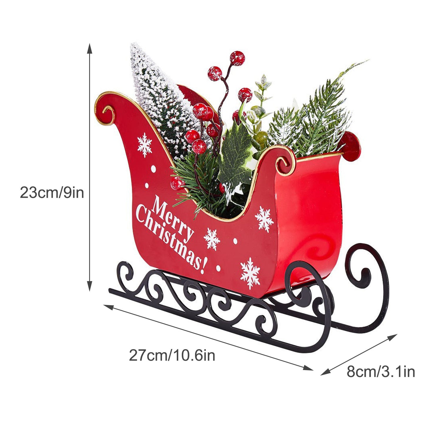 Christmas Decoration Metal Sleigh With Christmas Tree LED Lights Home Xmas Desktop Ornament 2024 New Year Gift For Kids