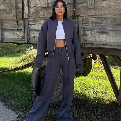 Women's European And American Leisure Cardigan Pants Two-piece Set