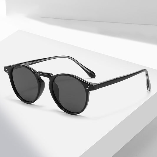 Japan And South Korea Vintage Round Frame TR Polarized Sun Glasses