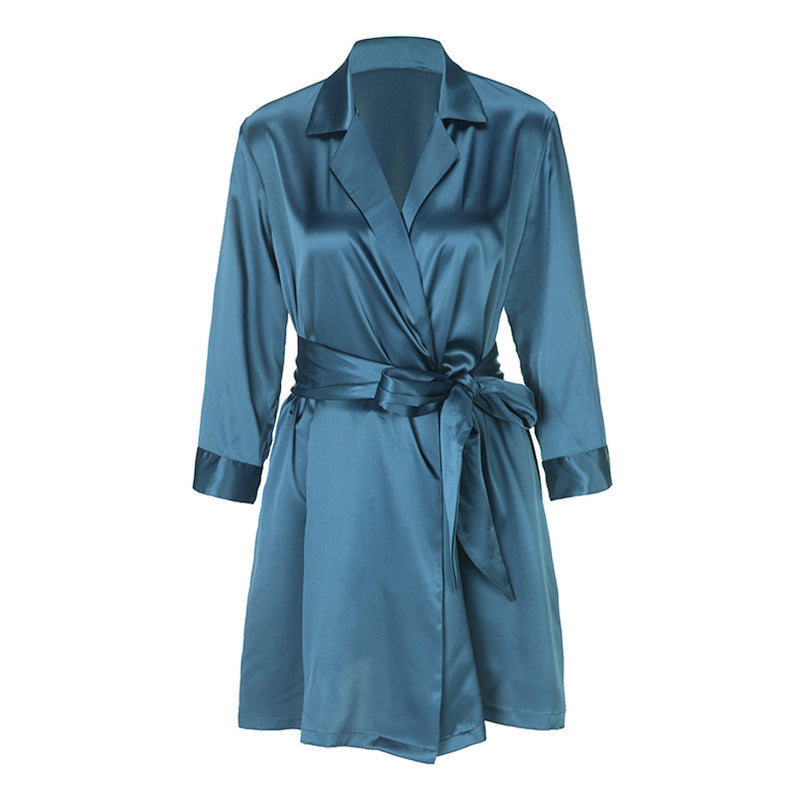 Lace-up Silk Bathrobe French Satin Pajamas