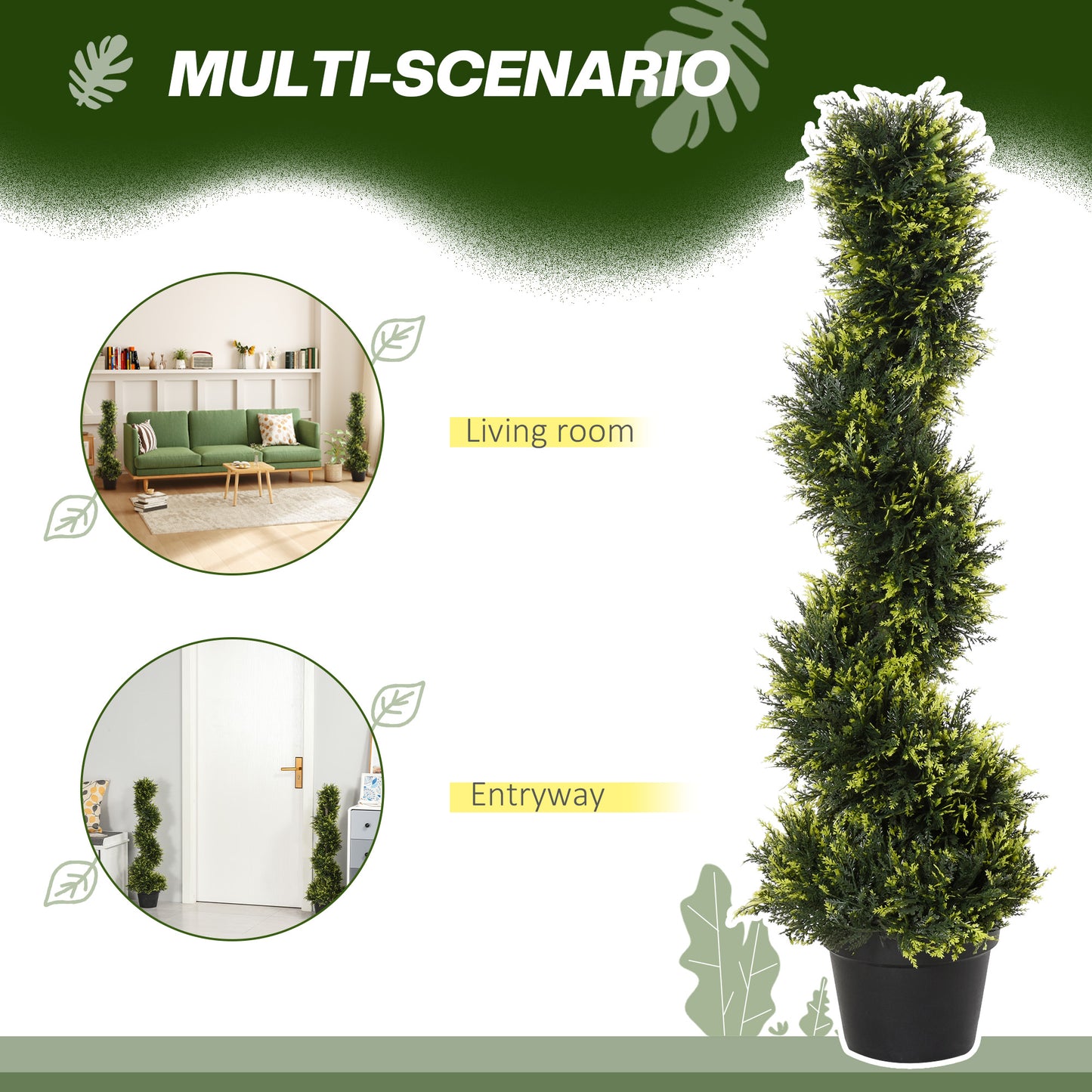 90cm/3FT Artificial Trees, Spiral Topiary Trees W/ Pot Set Of 2, Fake Indoor Greenery Plant Home Office Garden Decor Green