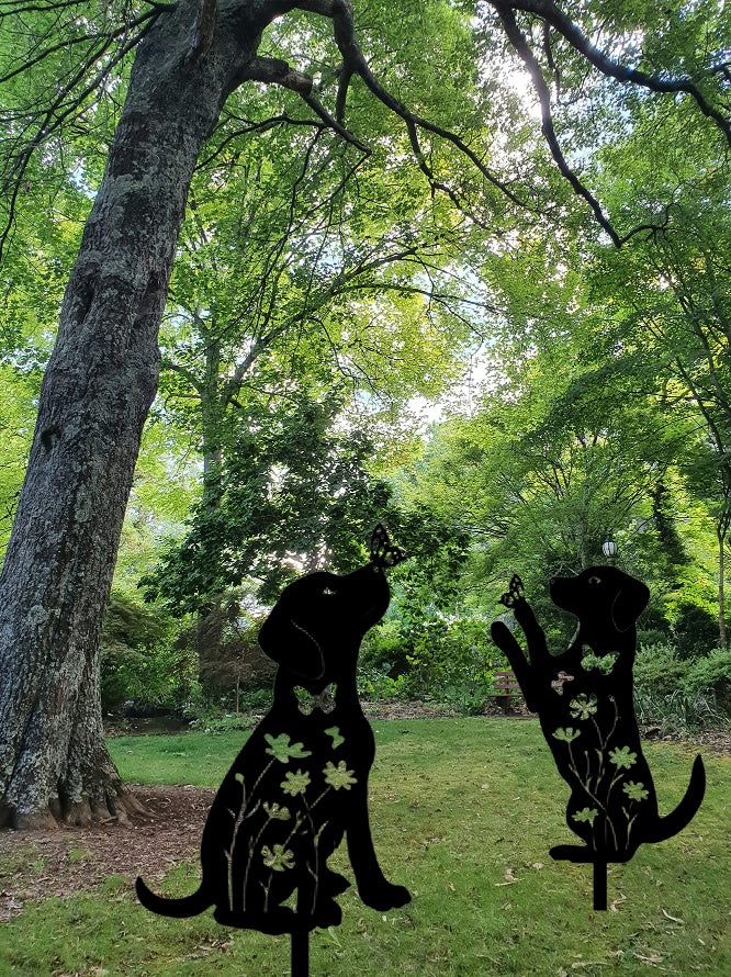 2pcs Metal Dog Garden Decor,Adorable Puppy Silhouette Stakes Decorative Outdoor