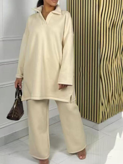 Leisure Autumn And Winter Fleece Warm Two-piece Set