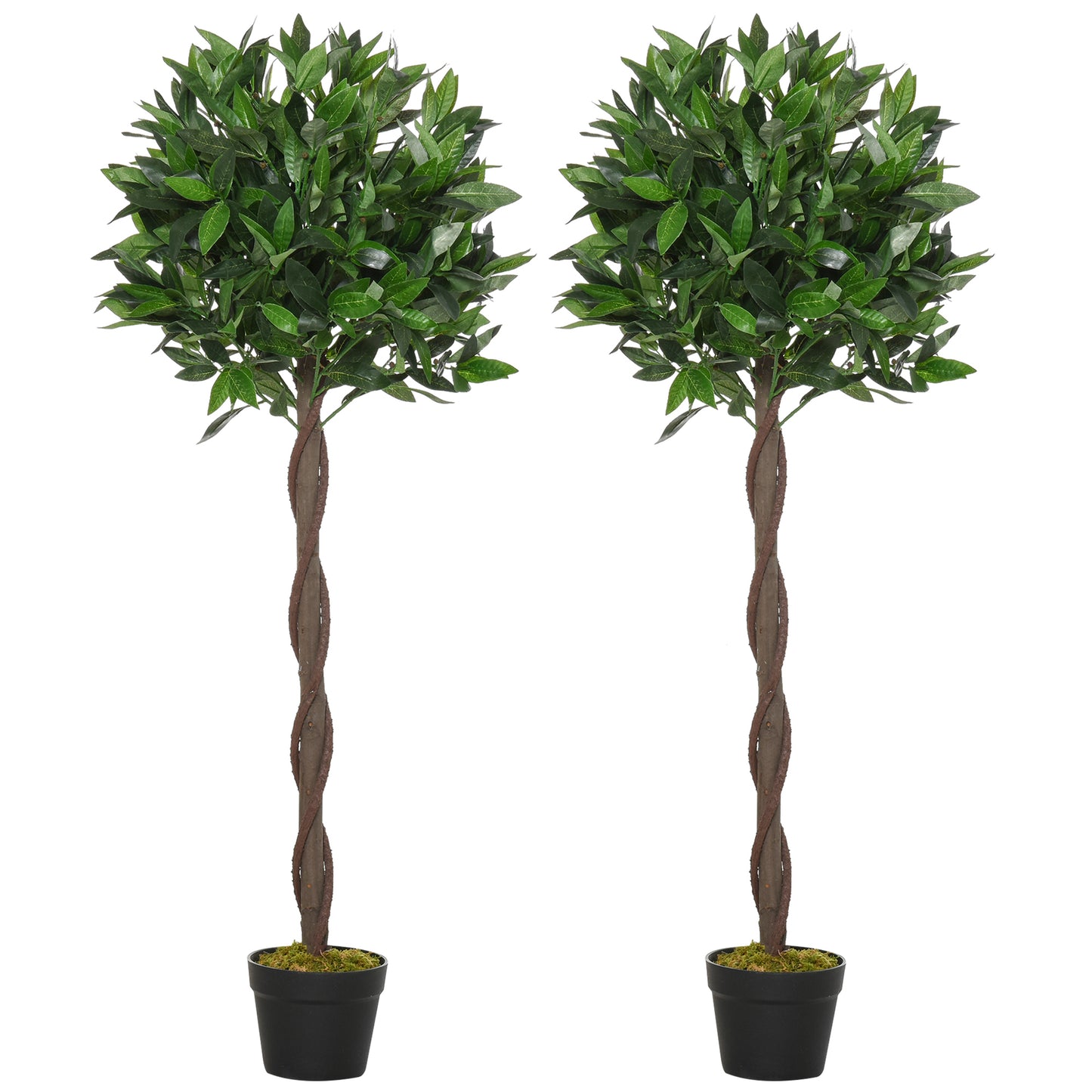 Artificial Bay Laurel Topiary Trees W/ Pot Fake, Set Of 2 120cm/4FT Indoor Greenery Plant Home Office Garden Decor Green