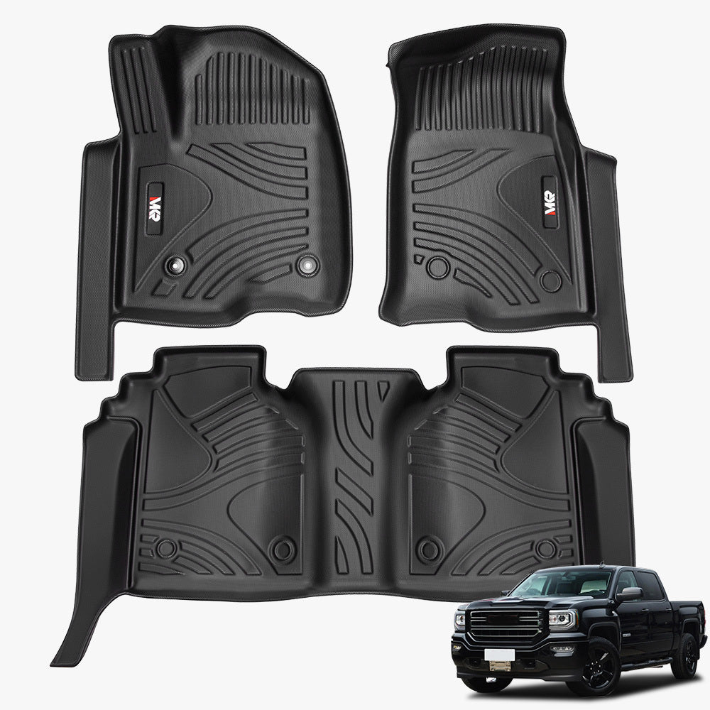 MKR Floor Mats For Chevy Silverado GMC Sierra 1500 2019-2025, 2020-2025 SLV SRA 2500 3500 HD Crew Cab With Rear Under-Seat Storage