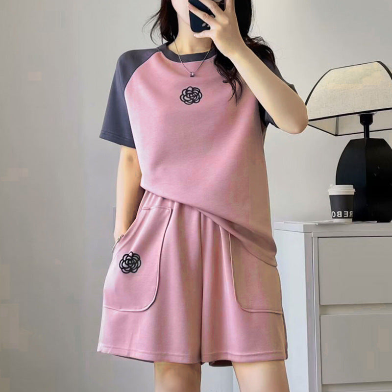 Women's Middle-aged Leisure Fashionable Short Sleeve Shorts Two-piece Set