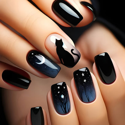 Cat Moon Fake Nails Removable Armor