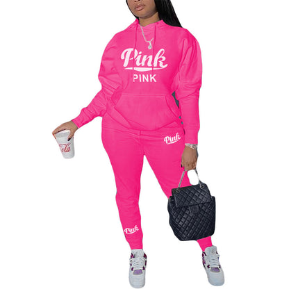 European And American Women's Clothing Personal Leisure Printed Sweater Two-piece Set