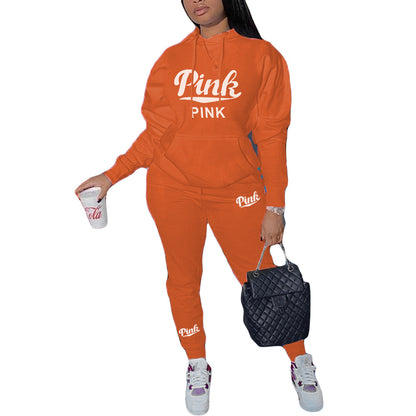 European And American Women's Clothing Personal Leisure Printed Sweater Two-piece Set