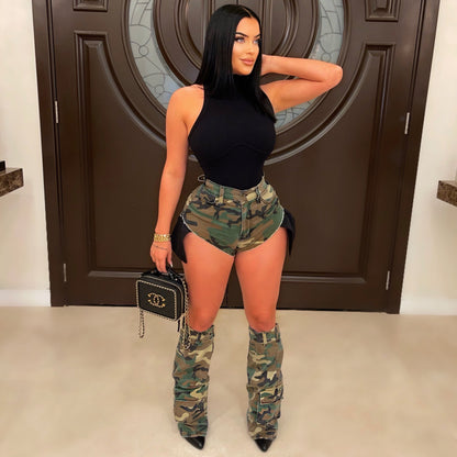 Women's Camouflage Hot Pants Three-piece Set