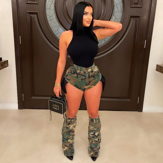 Women's Camouflage Hot Pants Three-piece Set