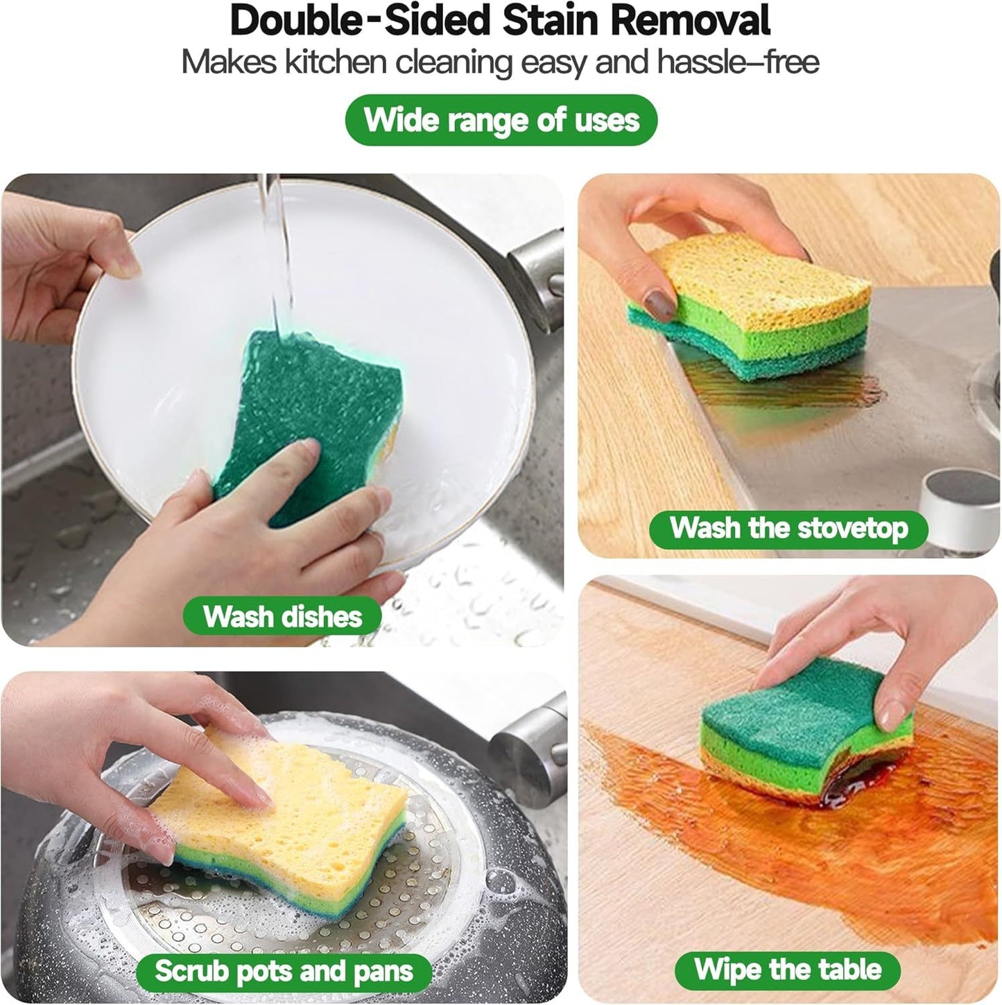 12 Pack Zero Scratch Scrub Sponges, 4 Pack, Non-Scratch Kitchen Sponges For Dishes And Cleaning