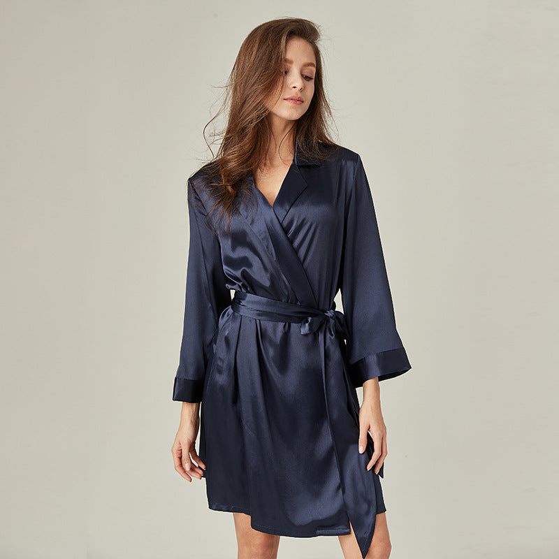 Lace-up Silk Bathrobe French Satin Pajamas