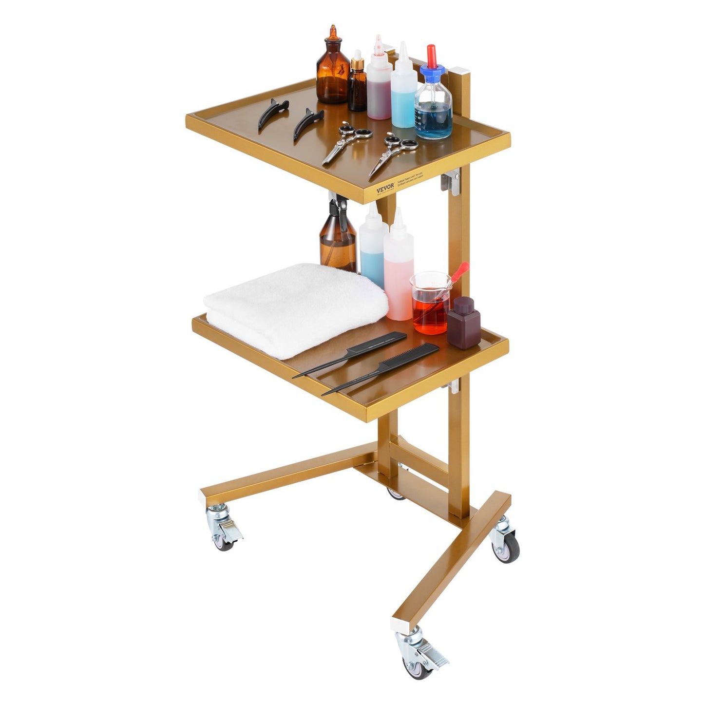 2 Tiers Stainless Steel Lab Carts With 2 Trays  4 Silent Wheels Golden, Lab Serving Cart Utility Cart Stainless Steel Medical Cart, Lab Carts With 2 Drawers  Top Tray, Lab Rolling Cart For Lab, Clin