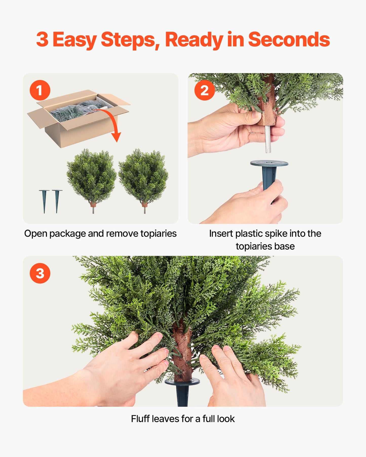 Artificial Topiary Cypress Trees With Ground Spike, 16 Inch 2 Set Faux Shrubs & Bushes Potted Plants, Fake Silk Tree Look Real For Decor Front Porch Outdoor Indoor Patio Garden Balcony Backyard