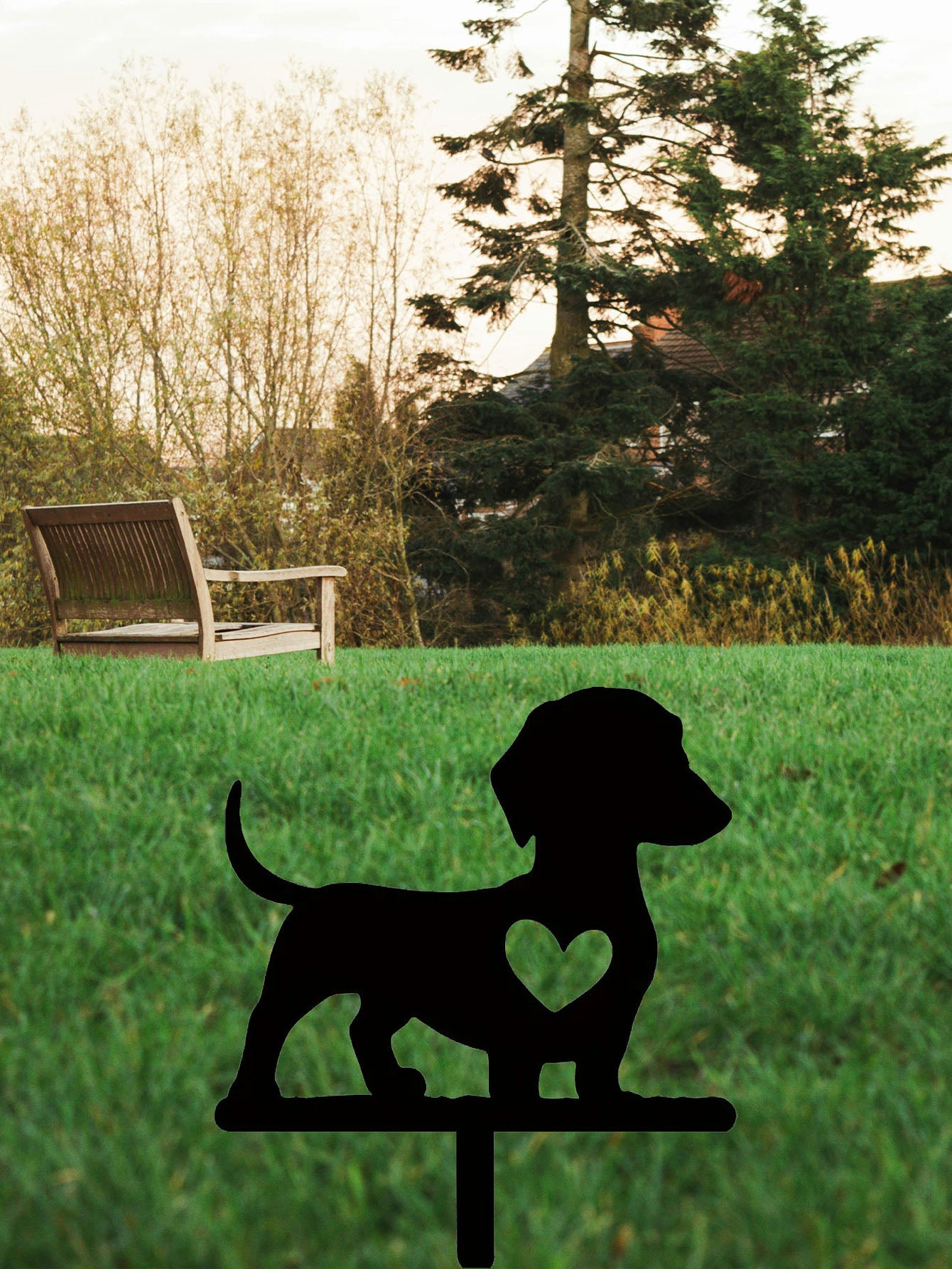 1pc Cute Dog Silhouette Garden Sign - Solid Wood Outdoor Decor For Yard & Patio