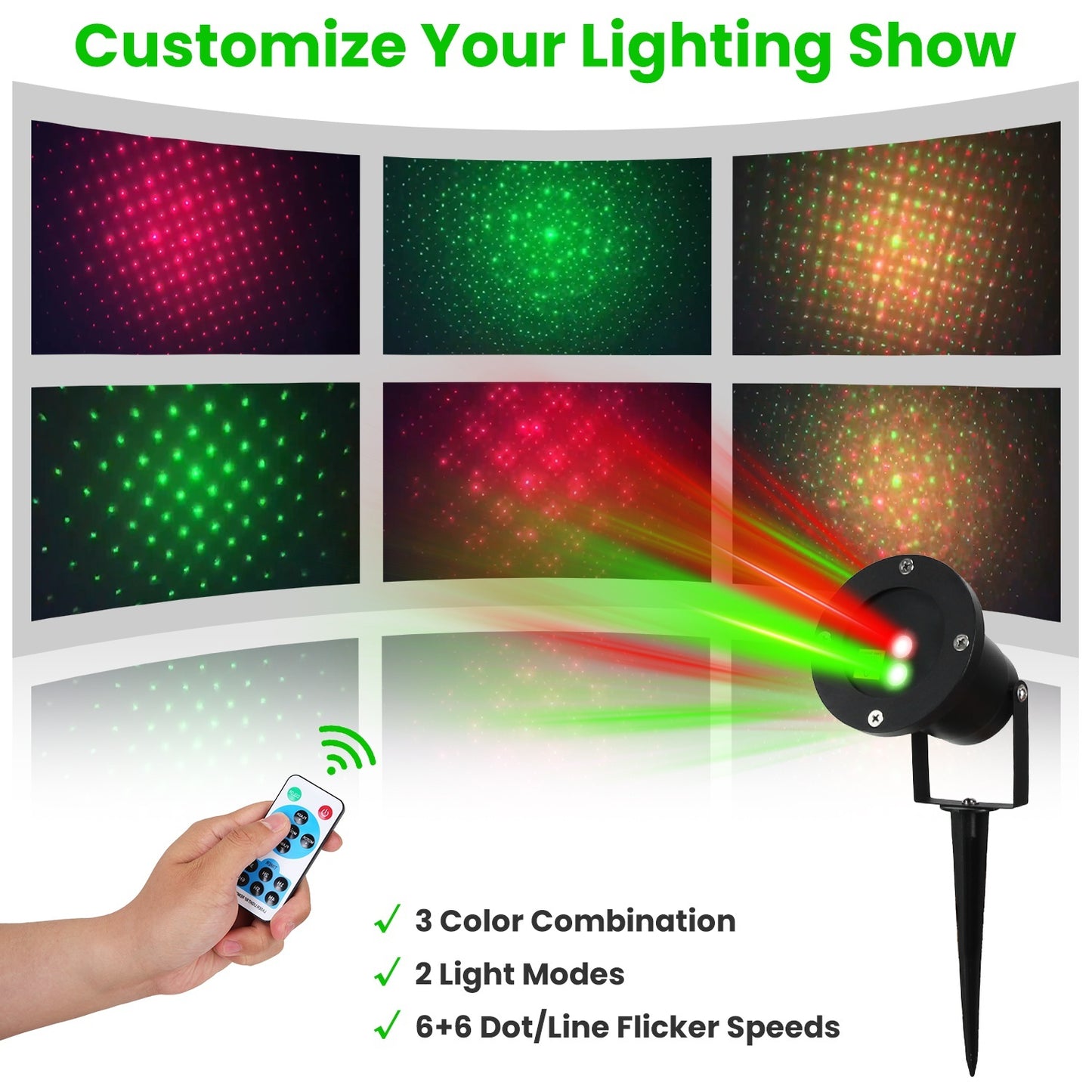 1Pc Outdoor Laser Projector Light Red And Green Projection Light With 3 Modes 12 Speeds 6Hrs Timer IP44 Waterproof Firefly Landscape Light For Christmas Halloween Holiday New Year