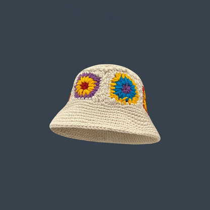 Japanese-style Retro Hollow Flower Handmade Knitted Bucket Hat Women