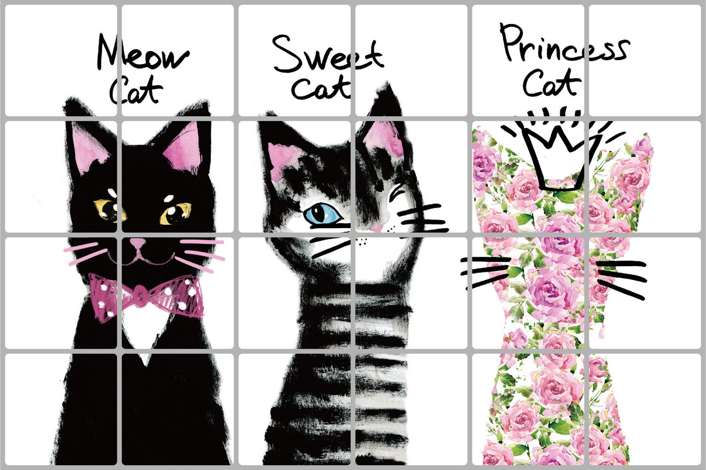 Three Kittens Kitchen Lampblack Tile Wall Background Decoration Room Sticker Paper