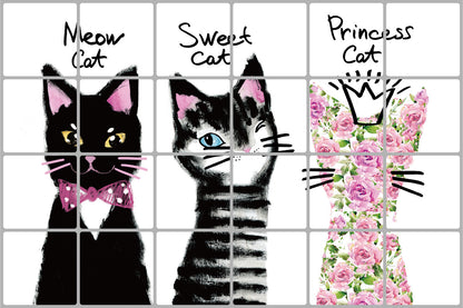 Three Kittens Kitchen Lampblack Tile Wall Background Decoration Room Sticker Paper