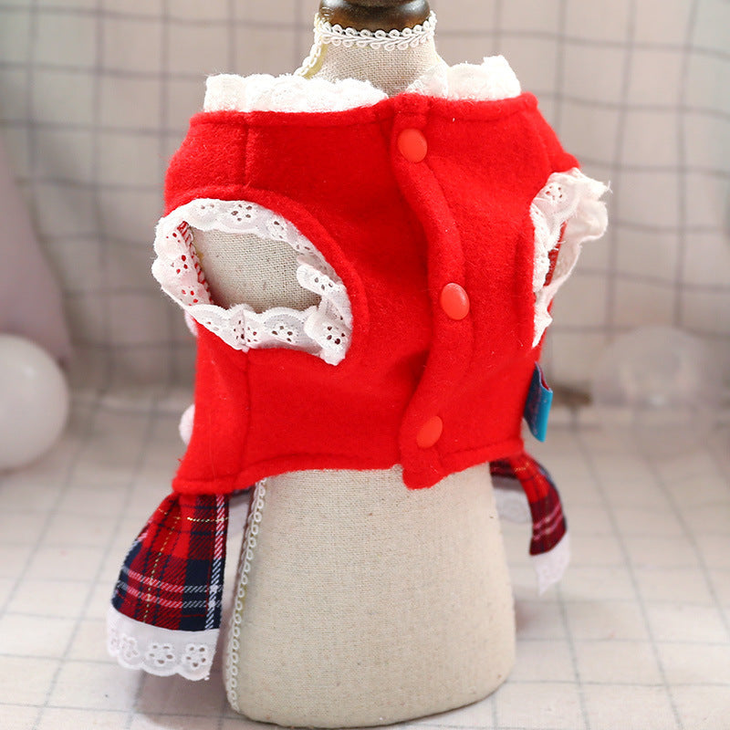 Fashionable New Year Christmas Red Plaid Dog Clothes