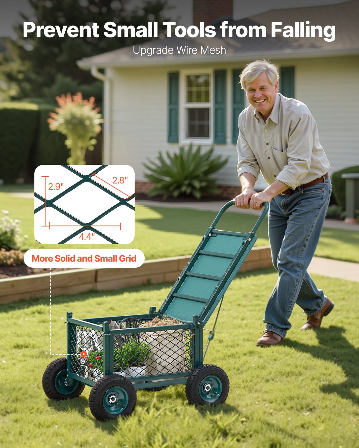 Rolling Garden Seat With Wheel 400LB Heavy Duty Metal Garden Cart With Storage