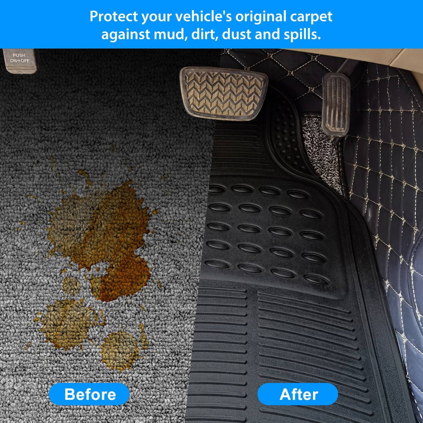 Set Of 3Pcs Automotive Floor Mats Set Front Rear PVC Rubber Floor Mats Heavy Duty Drive Vehicle Car Mats With Trimmable Design Fit Most Cars SUVs Trucks