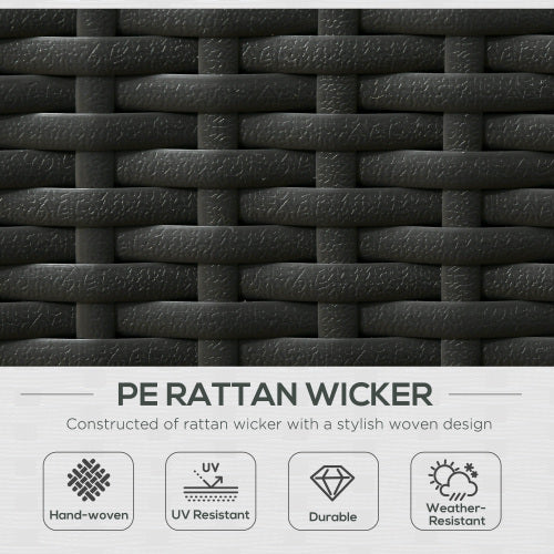 Outsunny 5PC PE Rattan Sun Lounger, Outdoor Wicker 5-level Adjustable Recliner Sofa Bed With Storage Side Table And Footstools, For Patio, Garden, Poolside, Black