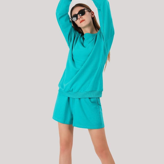 Home Leisure Sports Long Sleeve Cropped Pants Two-piece Set