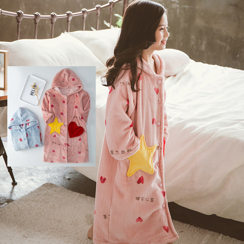 Children's Nightgown Girl Flannel Bathrobe Warm