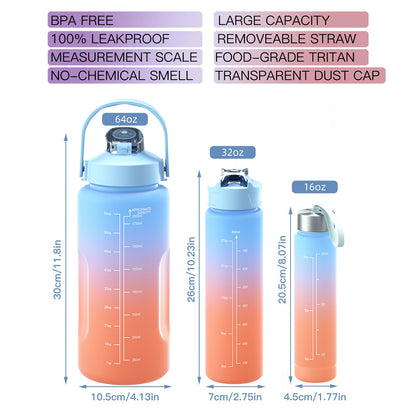 Large Capacity Cup With Straw Sports Outdoor Gradient Frosted TRITAN Cup Three-piece Set