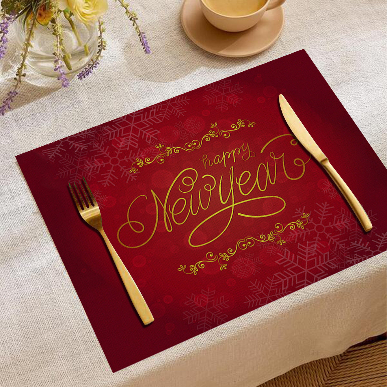 Christmas Digital Printing Placemat Linen Insulation Antifouling Decoration