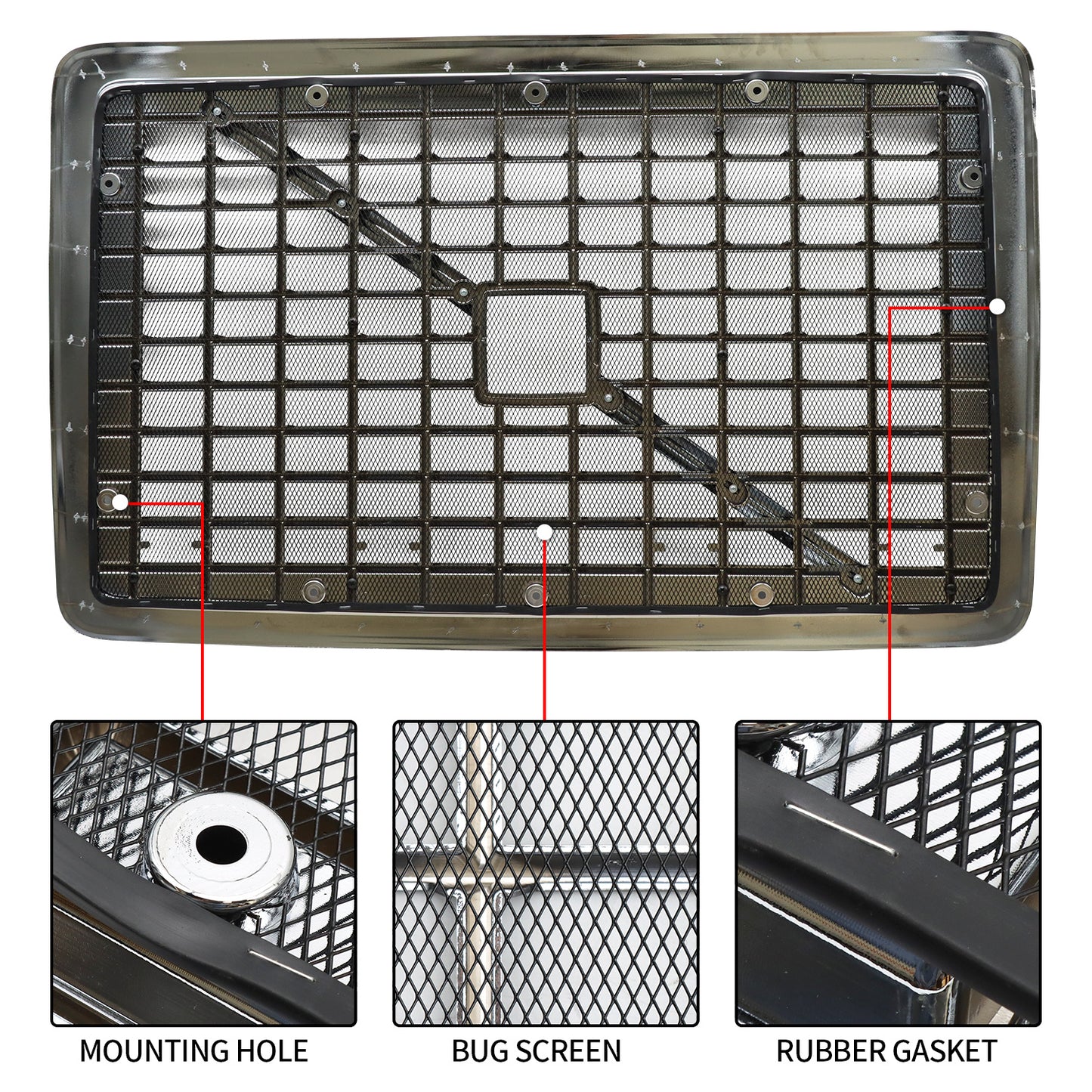 VOLVO, 2004-2017, VNL, Grille, US Version, Chrome Black, With Insect-proof Net