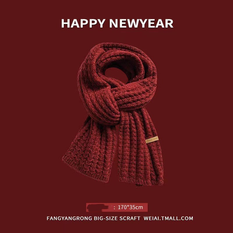 Red New Year Scarf Women's Winter Christmas Knitting Wool