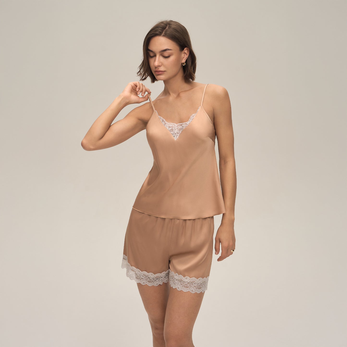 Lace-Panel Solid-Color Sexy Jumpsuit With Suspender Shorts