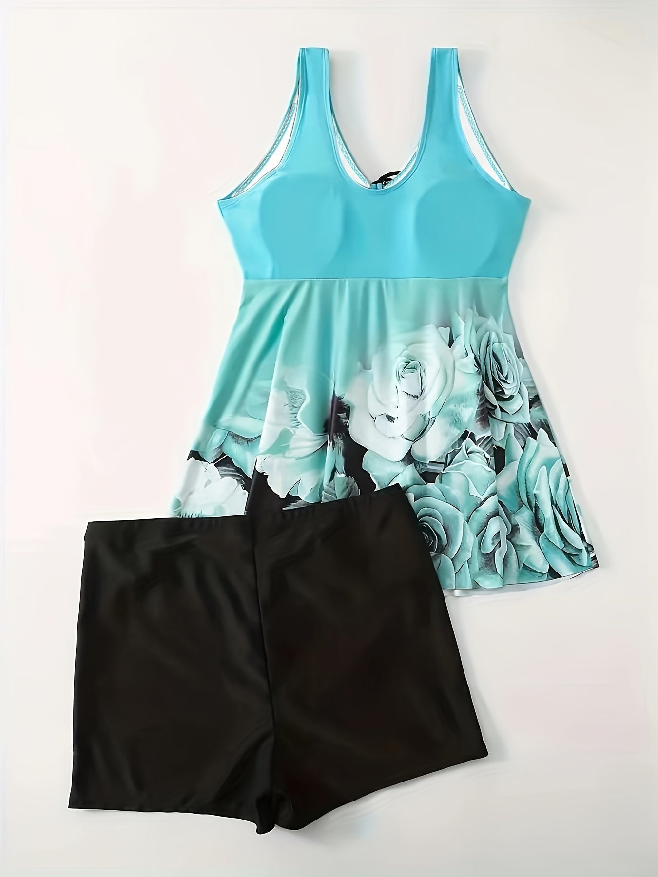 Women's Floral Print Breast Drawstring Tankini Set Skirt Boxers Two-piece Vacation Look