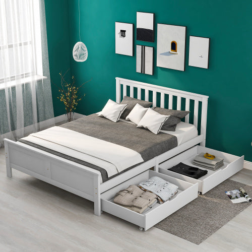 Wooden Solid White Pine Storage Bed With Drawers Bed Furniture Frame For Adults, Kids, Teenagers 4ft6 Double White 190x135cm