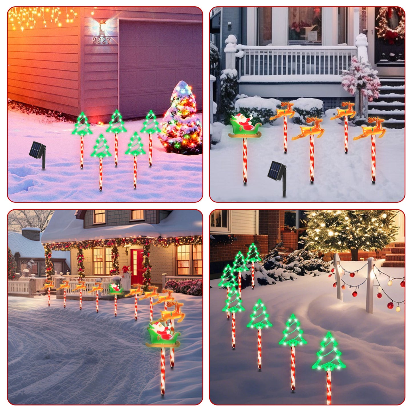 Deer Or Tree Options 5Packs Christmas Outdoor Pathway Light With 8 Modes IP44 Waterproof Xmas Decoration Stake Light Tree Candy Light For Garden Lawn Porch Yard Driveway