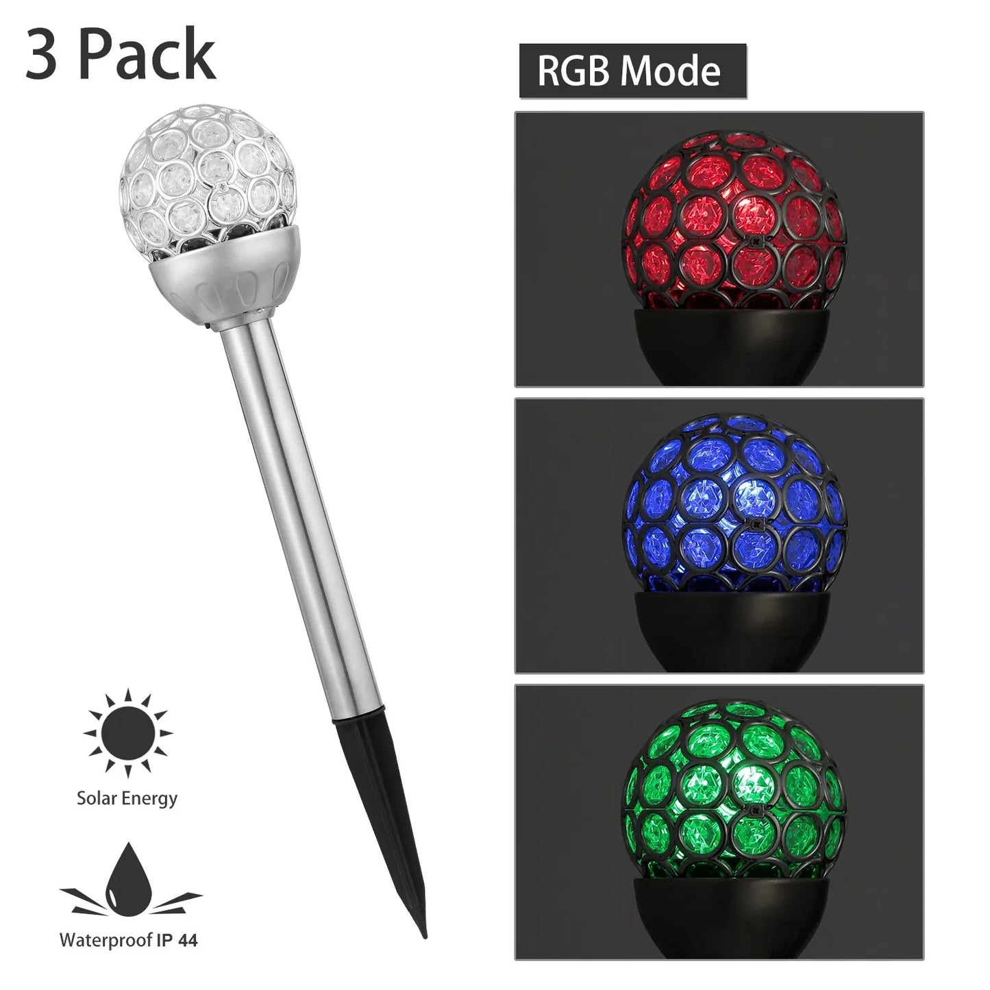 3 Pcs Outdoor Solar Lights IP44 Waterproof Ball RGB Light Garden Decor Lamp Landscape Christmas